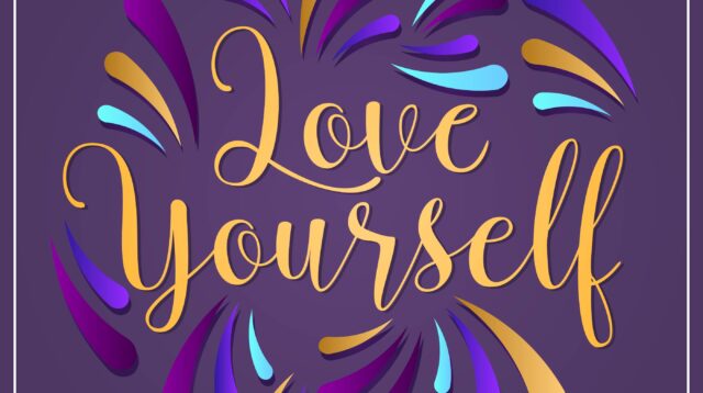 flat love yourself lettering typography style vector illustration