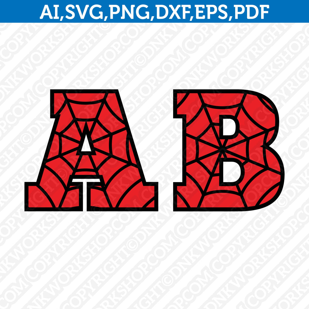 Spiderweb Spiderman Letters Alphabet SVG Vector Silhouette Cameo Cricut CutFile Clipart Png Dxf